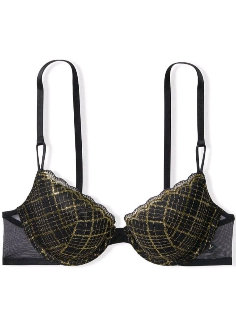 Victoria's secret sexy tee shimmer plaid lace push up bra 38D BLACK